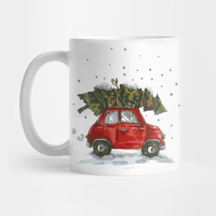 Retro Christmas Car and Tree Mug